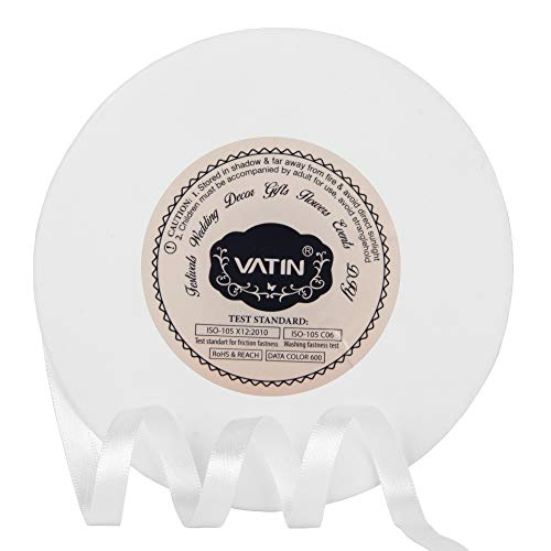 Vatin Solid Color Double Faced White Satin Ribbon 1/4" Wide 50-Yards Long Perfect For Wedding Decor, Crafts, Bow Making, Sewing, Gift Package Wrapping And Other Projects #TOP23
