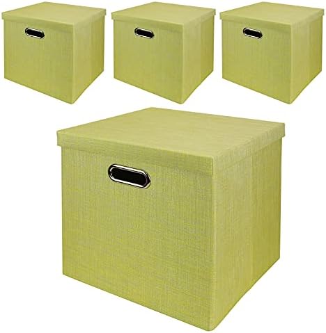 Posprica Kallax Cube Storage Boxes, 28×28cm Collapsible Storage Cube Basket Bins Containers for Shelf,Drawers,Cabinet, Closet (Set of 4, Grey)