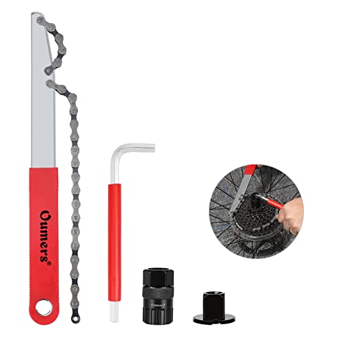 Oumers Herramienta de extracción de casete de bicicleta con látigo de cadena y llave de cadena Herramientas de extracción de piñón de bicicleta Removedor de manivela de bicicleta Cover