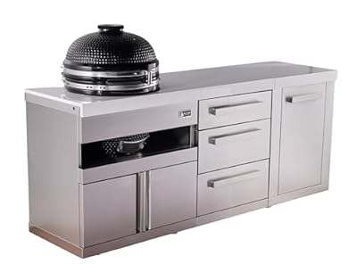 Mont Alpi Premium 83" Heavy Duty Kamado Charcoal Smoker Grill Module for 18-inch Big Green Egg Kamado Joe Akorn Pit Boss Charcoal Smoker Outdoor Kitchen Island Cart with Storage Drawers and Cabinets