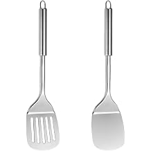 2-Piece Stainless Steel Spatulas Set - ShiningUU Silver Slotted Turner & Solid Turner, Metal Spatula for Fish Slicer, Eggs, Pancakes, Heat Resistant, Dishwasher Safe, Easy to Clean, Kitchen Essentials