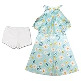 [Teddy] キッズ 水着 女の子 セパレート ハイネック ワンピース ショートパンツ 2点セット ジュニア子供用 レース フリル kids279 (L：ミント×デイジー, L(110cm))