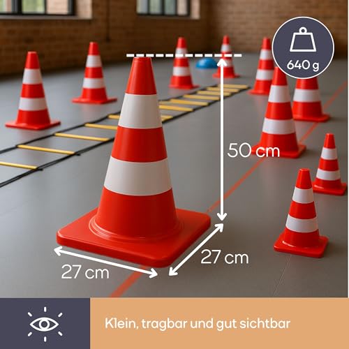 Perel Leitkegel, Warnkegel, Pylonen Kinder outdoor, Hütchen Sport zum Markieren, Absichern oder Absperren von Zonen, nur für den Freizeitgebrauch, rot/weiß, 50 cm