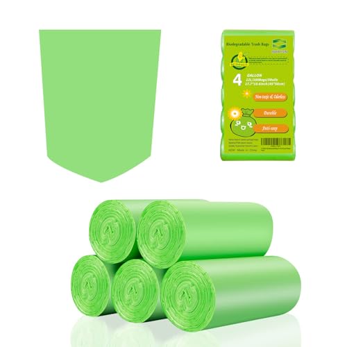 4 Gallon Biodegradable Compostable Small-Trash-Bags - Green Small Garbage Bags For Bathroom Can 100 Count Unscented Little Waste Basket Kitchen Office Car Tiny Liners Bulk Strong Thick Inwaysin
