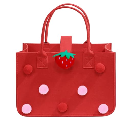 XUEHOU Filztasche Shopper Einkaufstasche Einkaufstasche Faltbar Filz Tasche Tragetasche Einkaufskorb Filz Henkeltaschen Damen Shopping Niedlich Rot Bag für Ausgehen Einkaufen