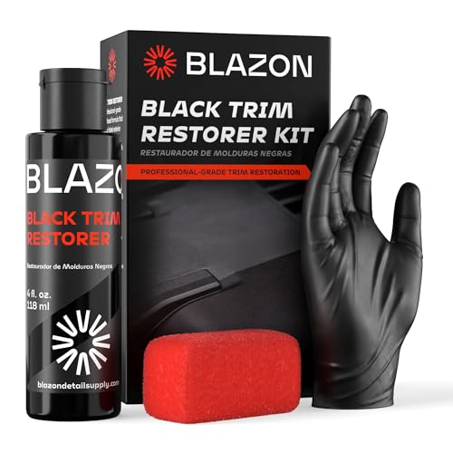 BLAZON Black Trim Restorer – Dye-Infused Plastic Restorer for Faded Exterior Trim, Deep Black Finish, Scratch Correction, Long-Lasting Durability & UV Protection - 4 oz Kit