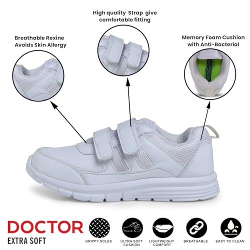 Image of DOCTOR EXTRA SOFT Lightweight EVA Unisex-Child /Kids /Adults Black & White School Uniform Shoe with Memory Foam Cushion & Adjustable Hook Loop| Formal,Casual,Running|Comfortable | Anti-Skid D-3005