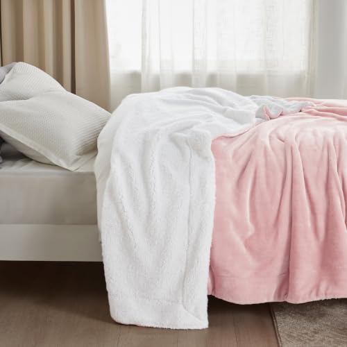 Image of Bedsure GentleSoft Sherpa Fleece Throw Blanket for Couch, Non-Heated, Thick and Warm Throw Gifts for Women and Girls, Soft Fuzzy Plush Kids Blanket for Spring, Room Home Decor, Pink, 50x60 Inches