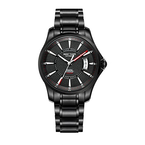 Reef Tiger Men's Sport Watches with Big Date Luminous Black Steel Automatic Analog Watch RGA166