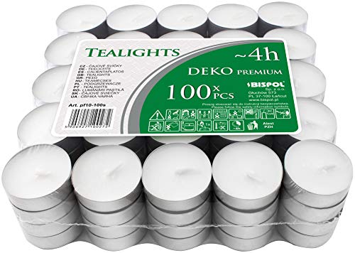 100 Tealights Bispol White 4 Hour Burning Time Unscented