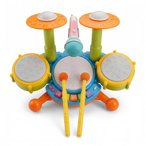 Batería Electronica Juguete, Bateria De Juguete con Microfono, Luces LED Y Efectos De Sonido, Juguetes Montessori, Modos De Música, Instrumento Musical Educativo