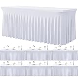 6 Pack Spandex White Table Clothes for 6 Foot Rectangle Tables, Wrinkle Free Stretch Table Cloths 6ft Fitted Tablecover Desk Skirt for Birthday Parties Wedding Banquet Baby Shower
