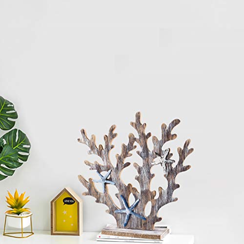 Garneck Nautical Style Wooden Home Decoration Coral Wooden Figurine Sculpture Vintage Seashell Coral Tree Statue Desktop Ornament For Home Office Decor Wood Color #TOP1