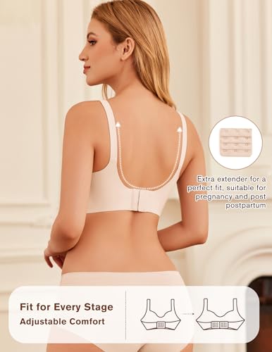 Image of Ekouaer Women Full Cover Nusing Bra Seamless Maternity Mush Haves Mesh Breastfeeding Smooth Bras Breathable Postpartum Bralette Beige M