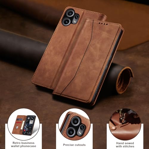 Image of Jasonyu Case for Nothing CMF Phone 2 Pro, PU Leather Wallet Case [Shockproof] [Magnetic] [Card Holder] [Stand Function] Flip Case (Brown)