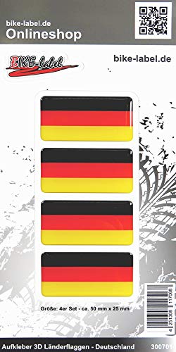 BIKE-label 3D Aufkleber Deutschland Flagge – 4 Stück, Je 50x25 Mm, Wetterfest & UV-beständig Für Auto, Helm & Mehr