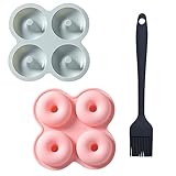 Set de 2 Moldes de Silicona para Donuts de 4 Cavidades + Brocha de Silicona de Regalo – Moldes de Repostería Antiadherentes para Microondas, Freidora de Aire y Horno