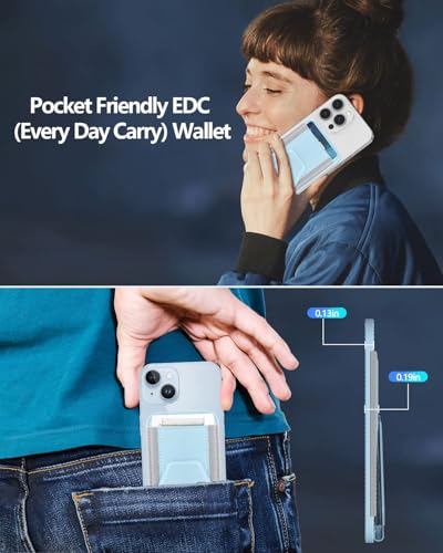 Image of Miroddi for Magsafe Wallet Stand, Magnetic Phone Wallet for iPhone 16 /15 /14 /13 /12 Series, Leather Magnetic Cards Holder, Fits 5 Cards, RFID Blocking, Slim, Blue