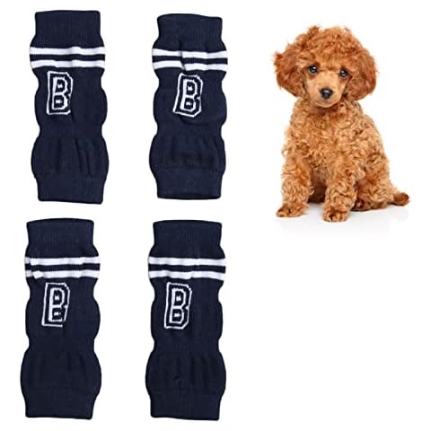 BAOFUYA 4Pcs Pet Dog Winter Soft Warm Cotton Leg Socks, Joint Protection Stylish Letter Pattern for Small Medium Dogs Cats S Cover