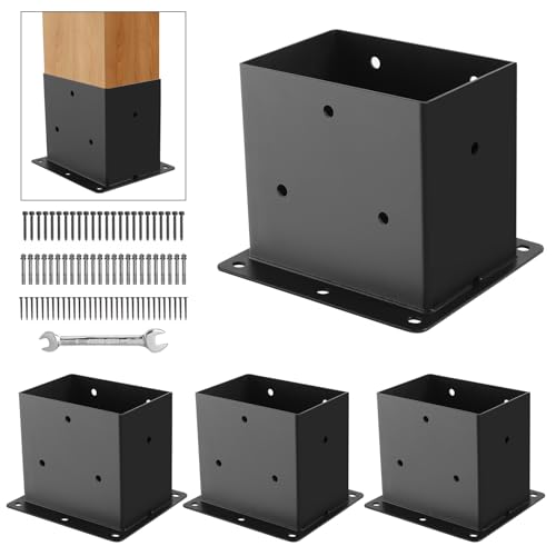 CYGIVC 4 Pack 4x6 Heavy Duty Metal Post Base Brackets 3.6x5.6 Inner Size Square Post Support with Hardware - Perfect for Fence Porch Pergola Mailbox (Wood and Concrete Installation)
