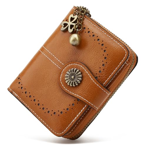 Image of Small Wallet for Women Leather Bifold Compact RFID Blocking with Zipper Coin Pocket