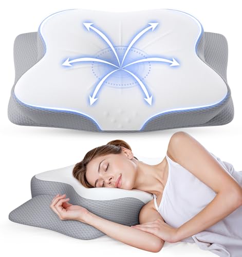LBRAMS Cervical Pillow for Neck Pain Relief - Ergonomic Memory Foam Pillow with Cooling Case Orthopedic Support Side Sleeper Pillow for Pain Relief Support for Side Back Stomach Sleepers