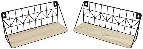 Maison & White Rustic Floating Shelves - Set of 2 | Metal Wire Display Racks | Wooden Kitchen Decor | Metal Wall Shelf | Kitchen Shelves | M&W