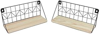 Maison & White Rustic Floating Shelves - Set of 2 | Metal Wire Display Racks | Wooden Kitchen Decor | Metal Wall Shelf | Kitchen Shelves | M&W