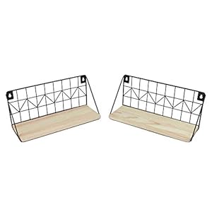 Maison & White Rustic Floating Shelves – Set of 2 | Metal Wire Display Racks | Wooden Kitchen Decor | Metal Wall Shelf…