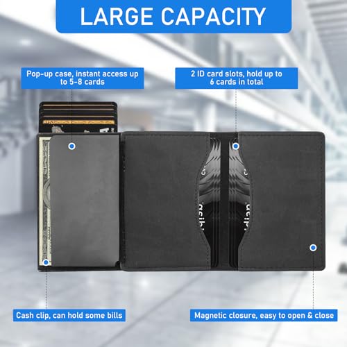 Wallet for Men Credit Card Mens Wallet, Pop Up Card Holder, Smart, Slim Wallet for Men with Money Clip, RFID Tri-fold Wallets, Minimalist Design for Front Pocket - Gift Box (Black)4