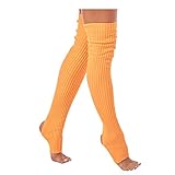 Orange Thigh High Socks Leg Warmers for Women 80s Winter Over Knee High Footless Socks