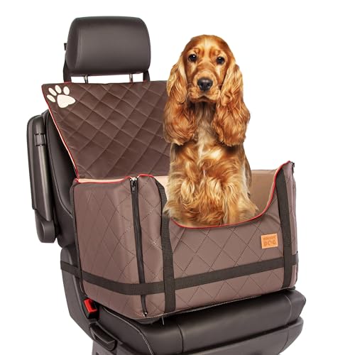 Golden Dog - Trasportino per cani con cintura di sicurezza, lunghezza 65 x 53 x 27 cm, in pelle imitazione seggiolino auto per cani, impermeabile, sedile passeggero per cani, pieghevole, cintura per