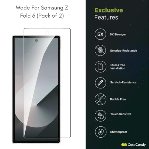 Image of Casecandy - [ Pack of 2 Tempered Glass Screen Protector For Samsung Z Fold 6 | HD Smasung Z Fold 6 Glass Guard Protector - HD /Easy Installation Kit