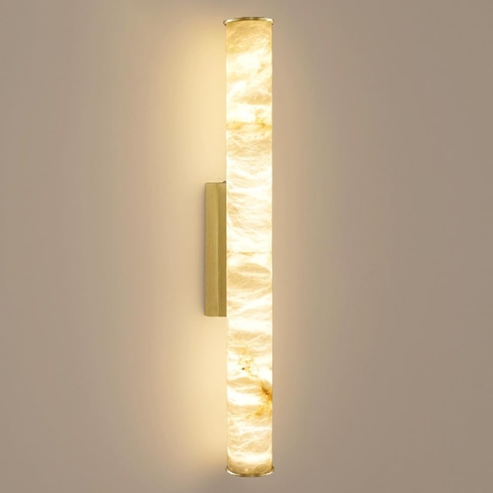 HPTHLY Marble Wall Light Long Linear Alabaster Sconce Brass Bathroom Vanity Light Fixture Cylindrical Stone Wall Lamp Mid Century Wall Sconce Lighting For Living Room(Gold-40Cm)