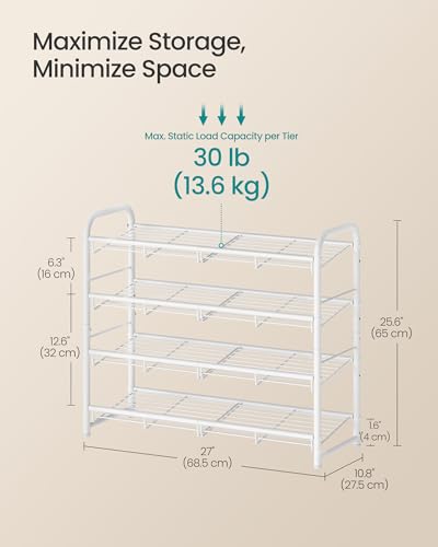 Image of SONGMICS Stackable Shoe Rack, 4 Tier Metal Shoes Rack Storage Shelf, Holds up to 16 Pairs, Adjustable Slanted Shelves Tower Organizer for Closet Entryway Small Spaces, White