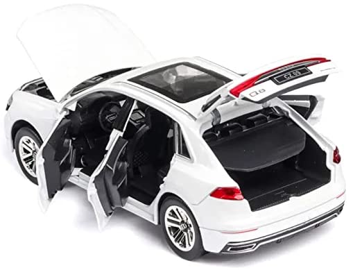 Image of DEOXY 1:32 Die-Cast Metal Audi Q8 Car Toy with 6 Openable Doors, Lights, and Sounds Pullback Car for Kids Boys and Girls Children (White)