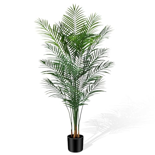 CyanGrove Artificial Palm Tree Outdoor 6ft, Large Fake Tropical Areca Palm Tree with 18 Trunks, Tall...