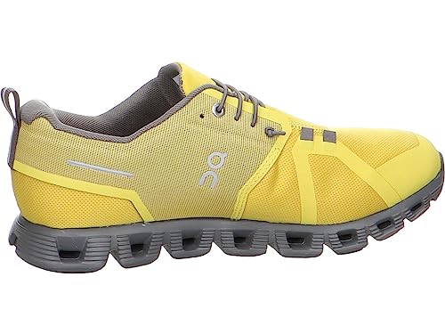 ON Men's Cloud 5 Waterproof Sneakers, Mustard/Rock, 10.52