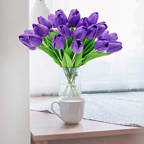 Miniflores de Tulipa artificial BOMAROLAN Holanda falsa de toque real 24 peças para decoração de cas