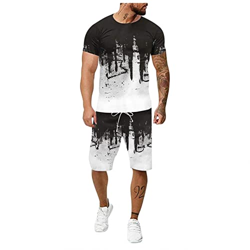 Sheey Verano Conjunto Chandal Hombre Completo Chándal de Futbol Camisas Shirt Manga Corta Camiseta,Casual Fitness Tallas Grandes Playa Deportivas Conjunto Deportivo Hombre Pantalón Primavera