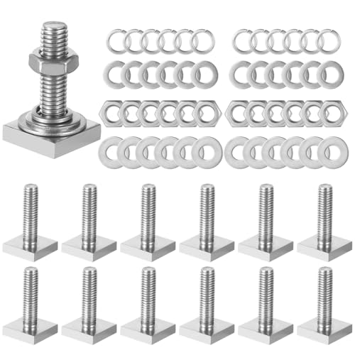 Image of 12 Pcs T Slot Bolts, M8x30 mm (1.18 inch) Four Square Head T-Bolts, Stainless Steel T-Track Bolt Adapters with Washers & Nuts for Roof Rack Cross Bars, Bike Kayak Racks