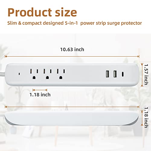 Power Strip Protector contra Sobretensiones con Enchufe Plano, USB C, Carga Rápida 25W, 3 Tomas, 2 Puertos USB, Puerto USB C, Extensión de 1.22 m, Estación de Carga Paquete de 2, Blanco Micmi miniatura 4