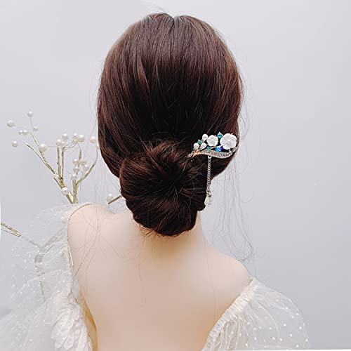 Image of SYGA 1 Piece Ancient Style Pearl Metal Hair Stick Crystal Rhinestones Hair Sticks Fashion For Women Girls (16 CM)