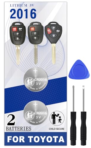 Pinochi CR2016 Key Fob Replacement Batteries for Toyota (2008-2021) Camry Corolla RAV4 Highlander 4Runner Prius C Scion FR-s iQ tC xB xD Sequoia Avalon Tundra Tacoma Head Key Fob