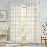 Amzdecor Tan Buffalo Plaid Curtains Linen Textured Sheer Panels Buffalo Check Plaid Rod Pocket Rusti