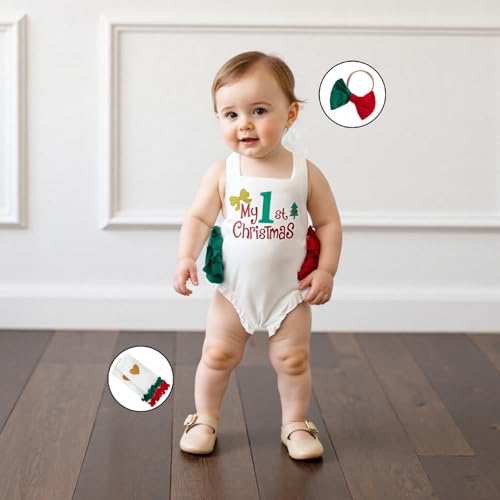 luethbiezx Baby Girls My First Christmas Outfit Sleeveless Halter Backless Ruffle Romper Leg Warmers with Headband3