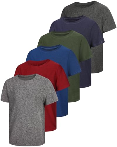 6 Pack Boys Athletic Shirts Youth Kids Quick Dry Moisture Wicking UPF 50+ Short Sleeve Active Performance T-Shirts