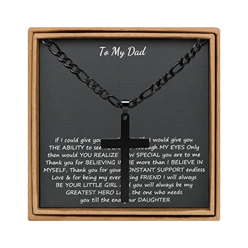 Joycuff Dad Gift Cross Necklaces For Men Dad Father Black Cross With Figaro Chain Christian Dad Gift From Daughter For Birthday Christmas Stainless Steel Cross Pendant Chain 22 Inches Fathers Day #TOP29