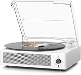 Vinyl Record Player Wireless Bluetooth Turntable with Speakers for Records Belt-Driven Vintage Turntable Support 3-Speed, Headphone, RCA Line, AUX-in for LP Vinyl Players Home Decoration White