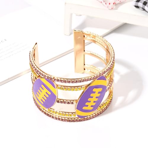 Game Day Bracelets for Women Football Wide Cuff Bracelets Red Yellow Purple Orange Blue Spirit Day Accessories Rhinestone Sport Game Day Cuff Bracelet Bangles Outfits Football Accessories Gifts3